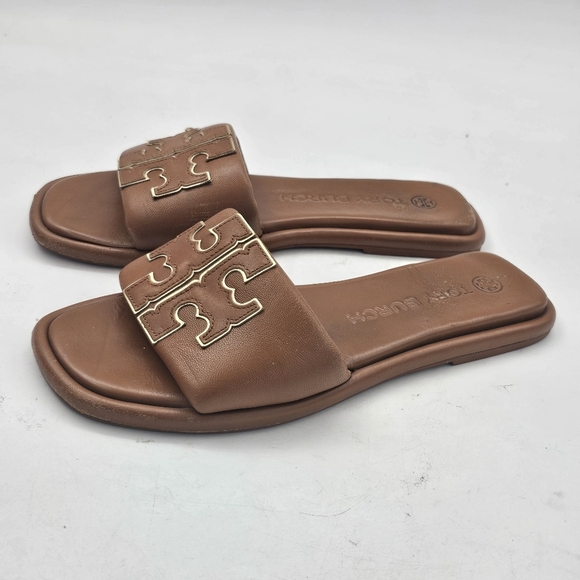 Tory Burch Double T Sport Slide Sandal Bourbon Miele / Gold Size 8 Preowned - Picture 8 of 8
